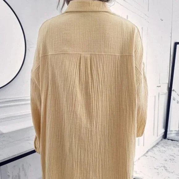 Casual Textured Pocket Patched button down Blouse khaki - Picture 5 of 7